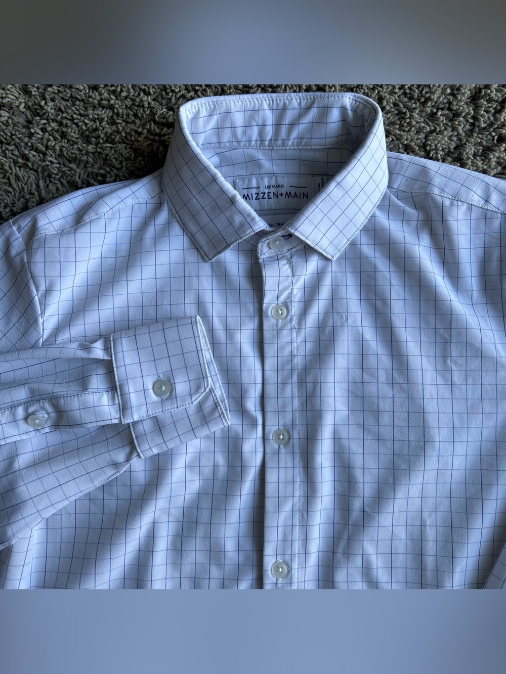 Mizzen Main Leeward Shirt Mens Small Trim Fit Blue White Stripe 4Way Performance